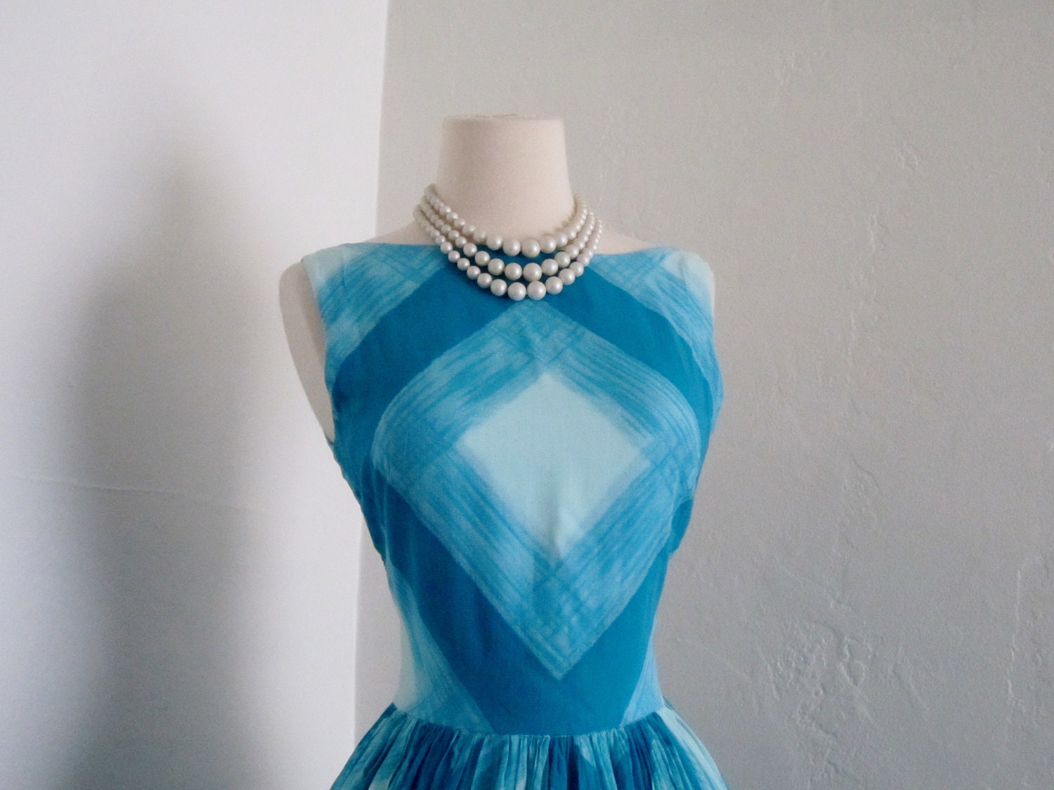 ON HOLD vintage 1950's Jonathan Logan turquoise diamond breezy cotton summer pin up sundress dress