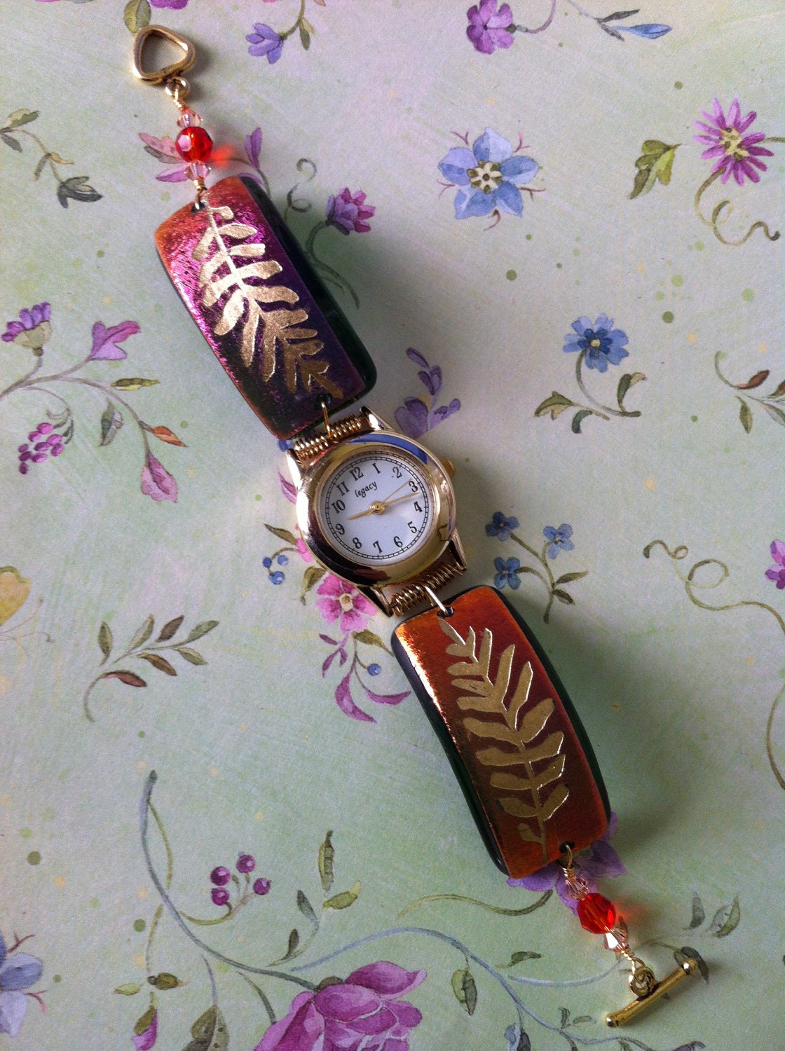 Sandcarved  Design Dichroic Glass Watch