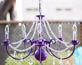 Purple Plum Victorian Mod Nursery Decor Custom Chandelier with fabric Candle covers (ready to ship) - SMALL