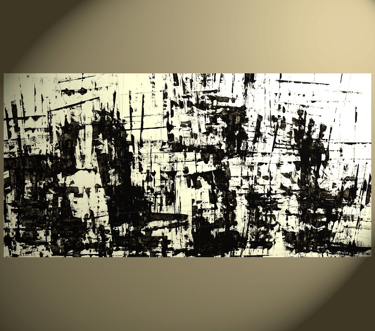 Custom Commissioned HUGE 42x24 Original Painting - Abstract Expressionism - Black and white - Structural Elegance - 1270.120412