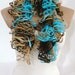 Knitted Camel,Turquoise, Brown Ruffled Scarf, Ruffle Scarf by Arzu's Style