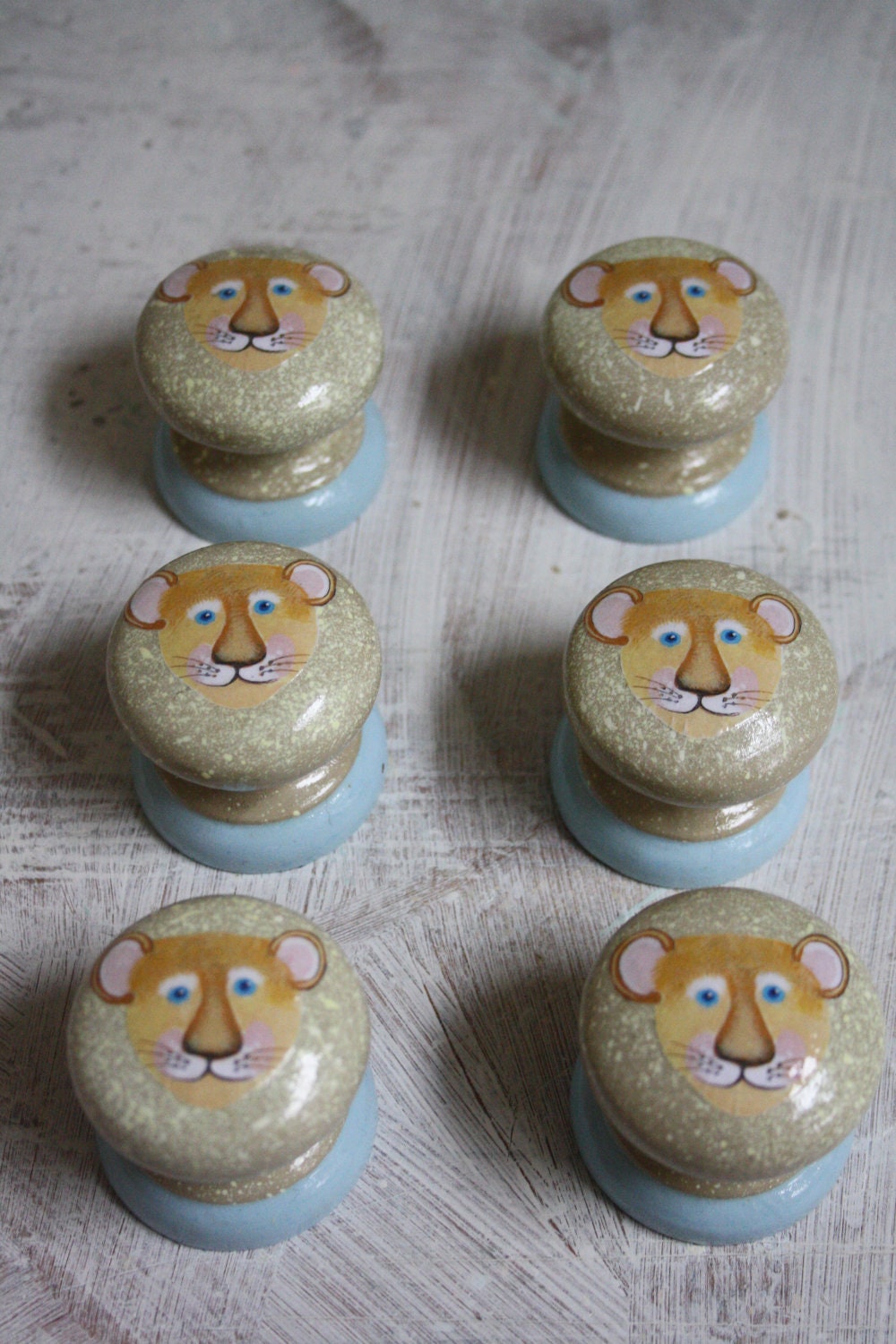 Handmade decoupage dresser and drawer knobs. For nurseries and childrens rooms. Cabinet furniture for desks and chests. Teddy Bear motif.