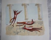 Flute playing Fox-Original painting-Illustration. Unique Wall art, Signed by Artist. Lovely gift for animal or music lover.