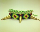 Friendship bracelet with gold spikes, neon rhinestone bracelet, spike friendship bracelet, gold spike bracelet, spike bracelet