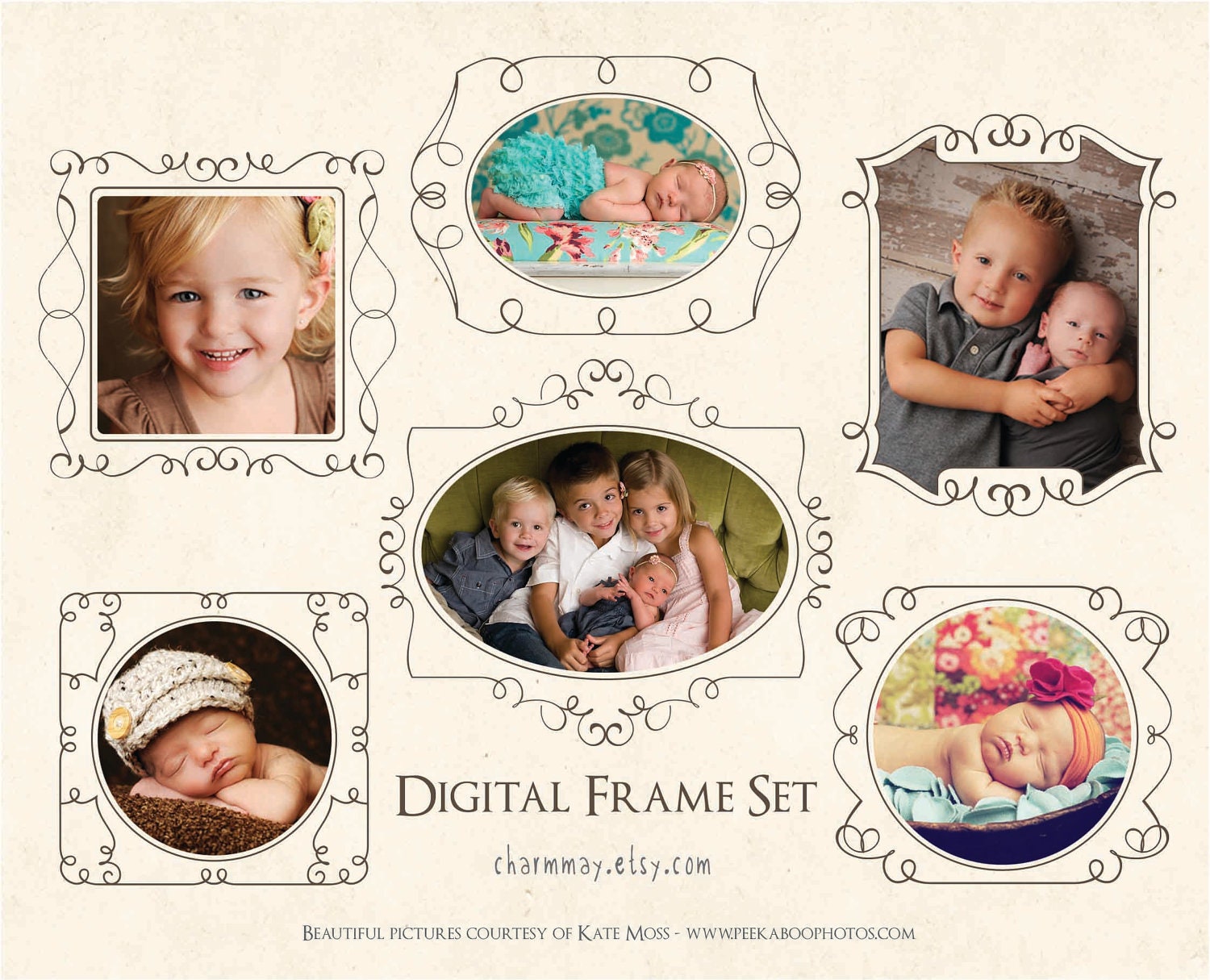 Digital Doodle Frame Set - 6 PSD picture frames