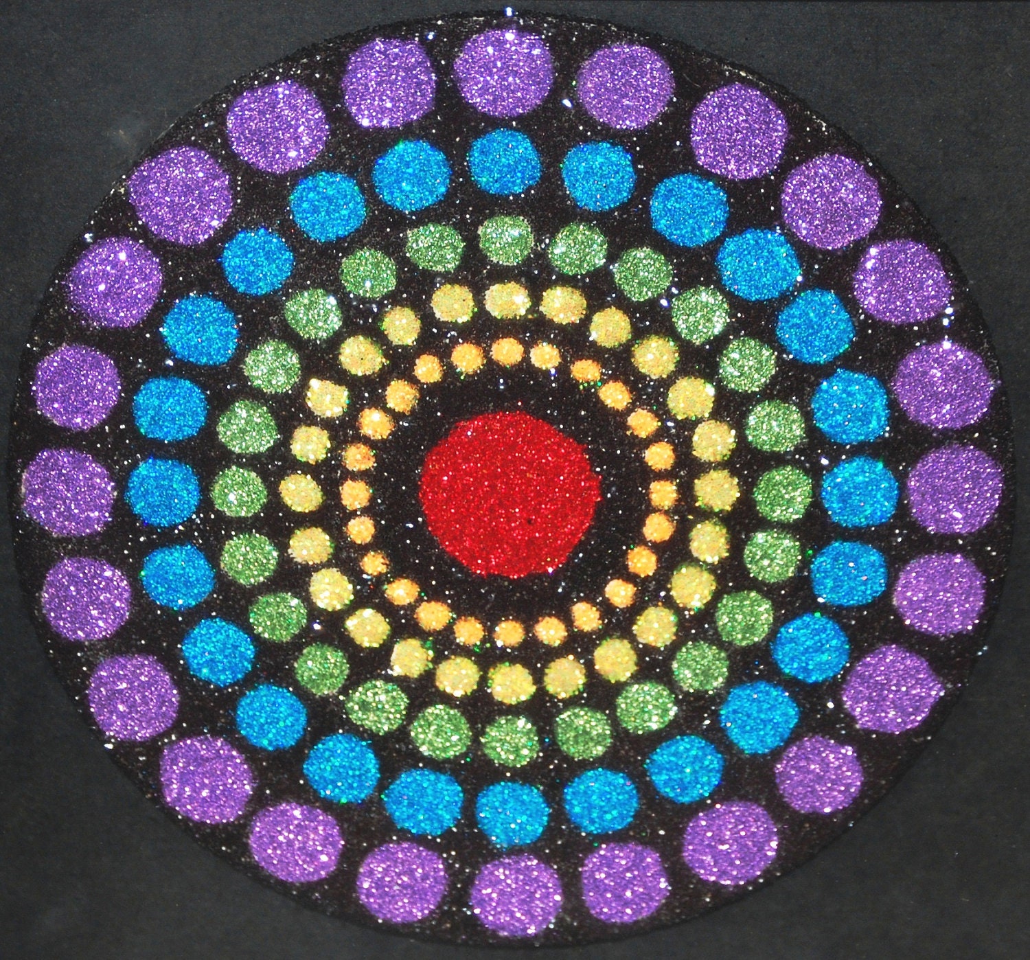 Glittered Mandala Circles & Circles in 9x9 Shadow Box Frame Halloween - GoGlitterGirlGo