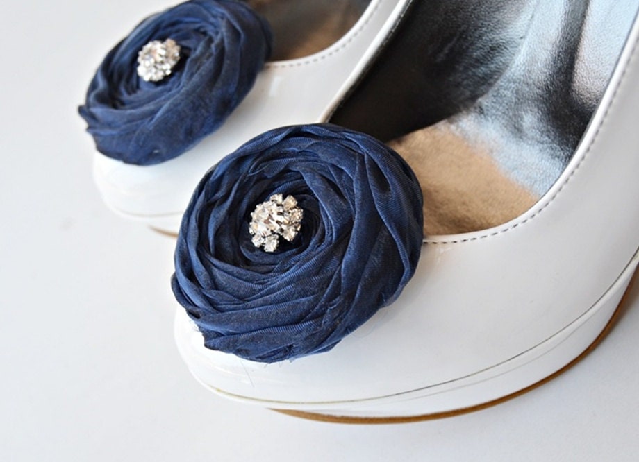 Navy Chiffon Roses Shoe Clips