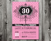 Chandelier Pink & Black 30th Birthday Party Invitation