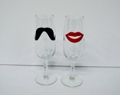 Fun Mustache and Lips Champagne Flutes - Great Gift for Wedding, Birthday, Hostess