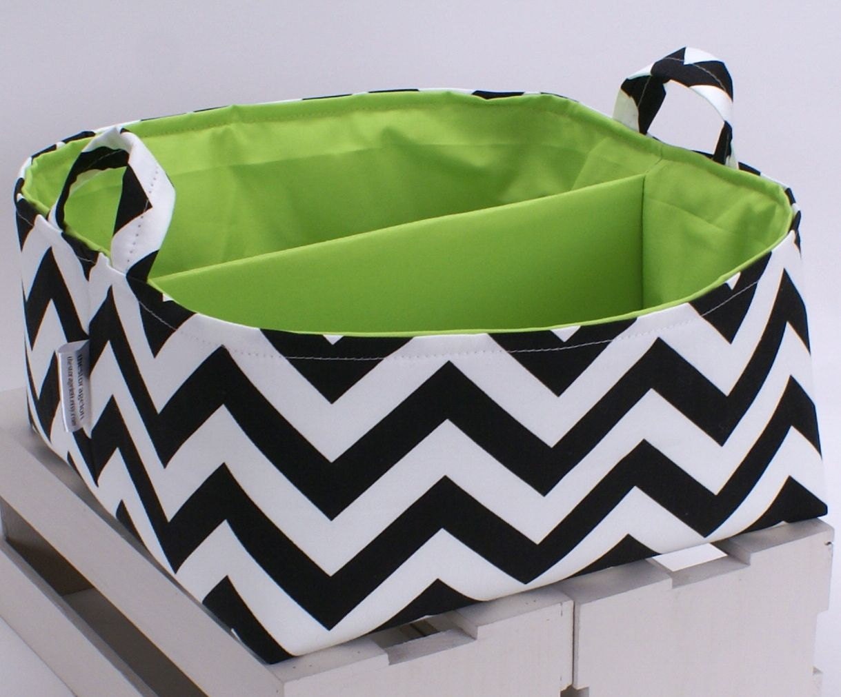 X LG 12"x12"x6"Diaper Caddy - Storage Bin Basket Container Organizer - Black White Chevron Zigzag Fabric