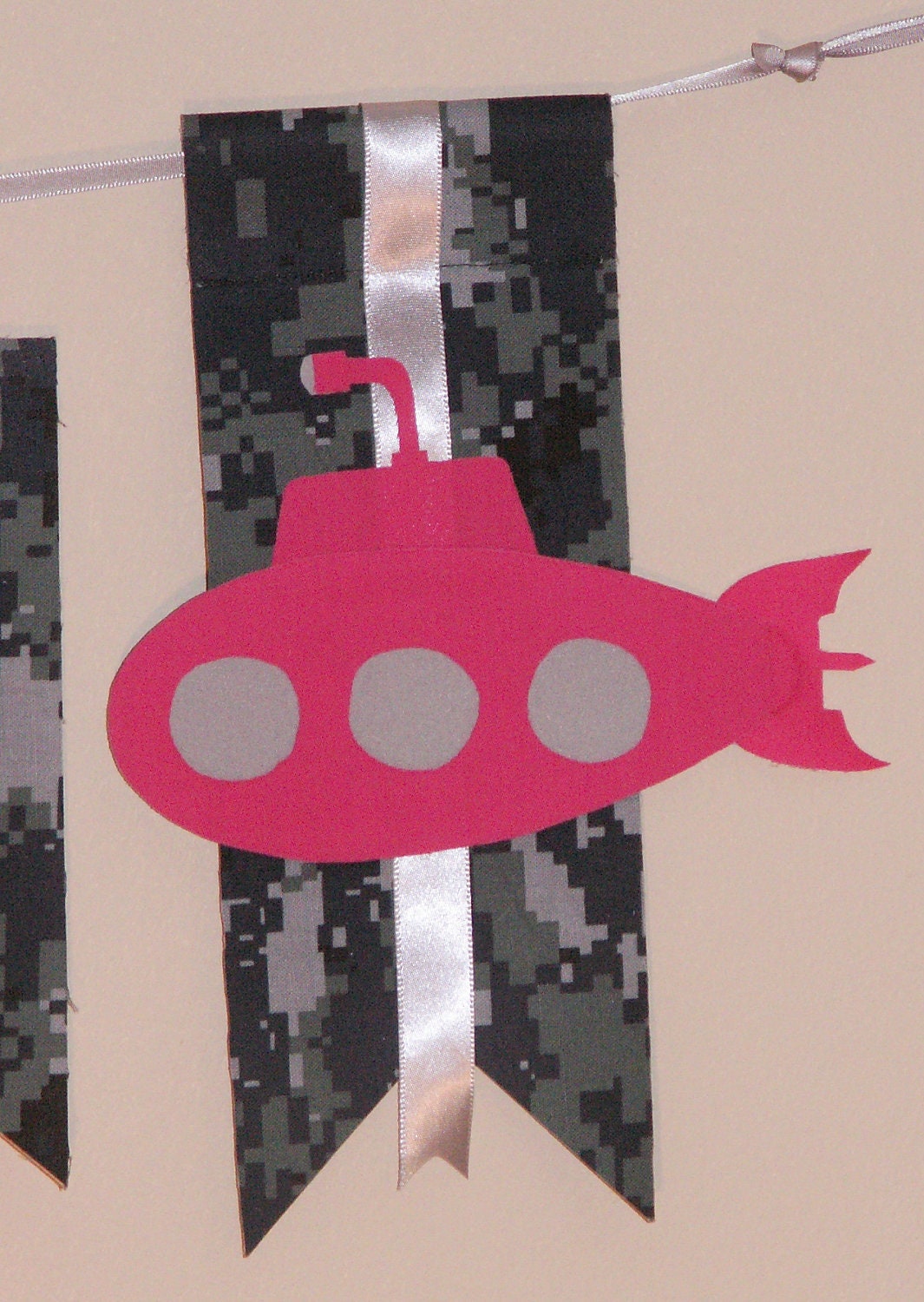 Baby Girl Pennant Banner -US Navy Submarine- It's a Girl Digital Blue Camo with Hot Pink Submarine