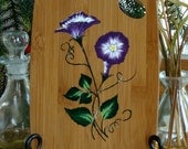 Bamboo Trivet/ Spoon Rest  with Purple and White Flowers