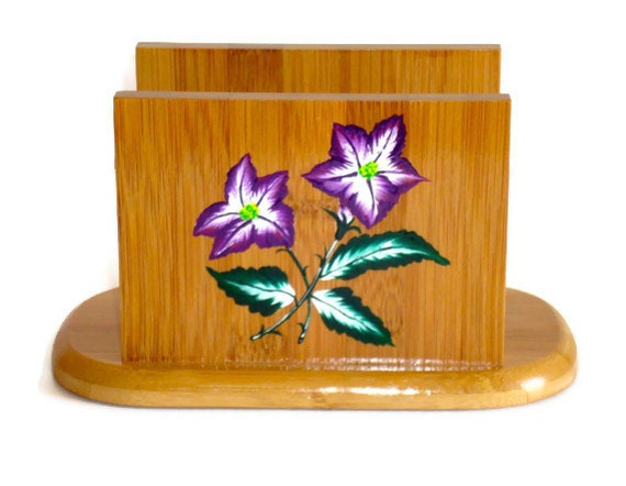 Wooden Napkin Holder With Hand Painted Flowers