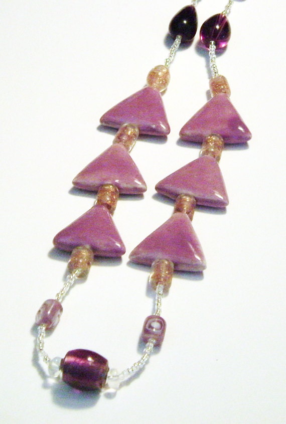 Light Purple Porcelain Triangle Beadwork Statement Necklace