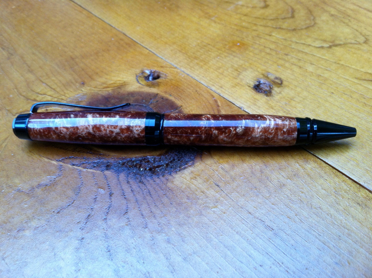 Golden Orange and black Acrylic Hand Turned Cigar Pen with black chrome hardware