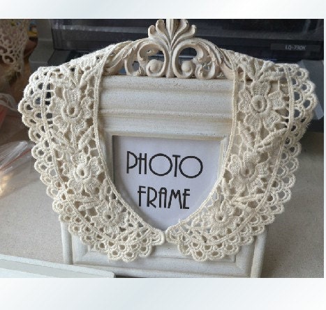 Lace Applique Collar Beige Cotton Flower Lace Altered Clothing  5cm by 20cm width 1 pair