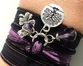 Tree of Life Silk Wrap Bracelet Hand Dyed Silk Wrap Yoga Jewelry Purple Good Luck Anklet Necklace Earthy Unique Gift Under 50 Item Z23