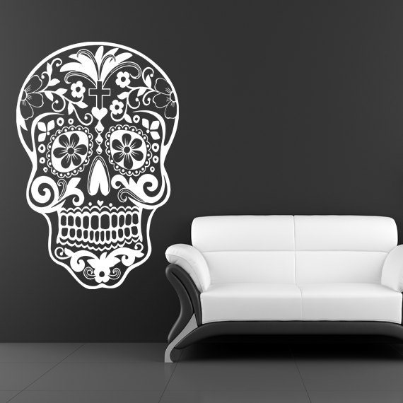 Sugar Skull Wall Decal dia de los muertos Vinyl Sticker Art Mexican Sugar Skull