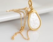 Delicate Pearl Necklace, Wire Wrapped Necklace, Bezel Set Necklace