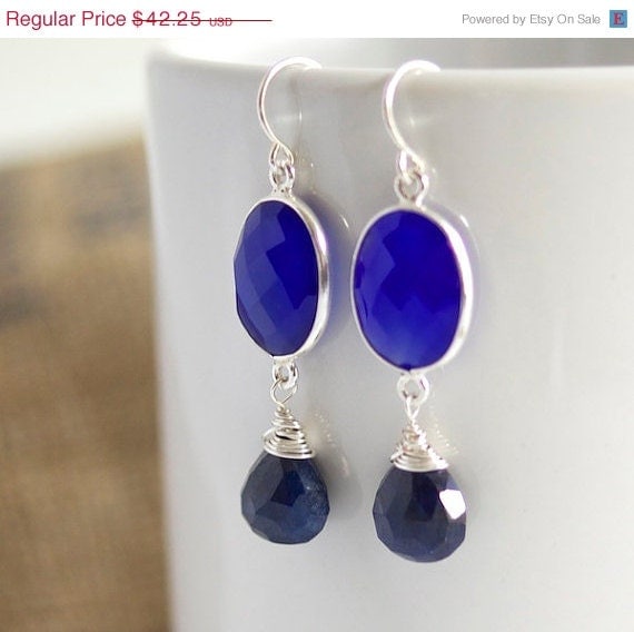 Sapphire Dangle Earrings, Bezel Set Earrings, Bridal Jewelry