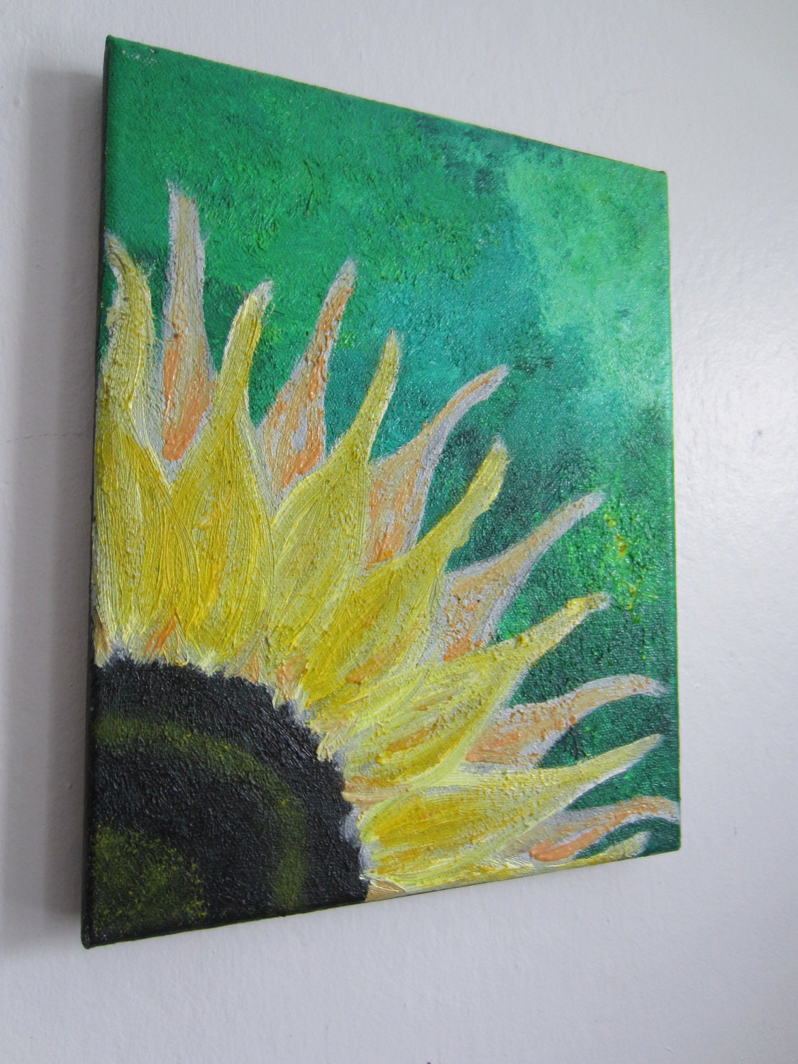 modern green sunflower oil paintings 8"x10"