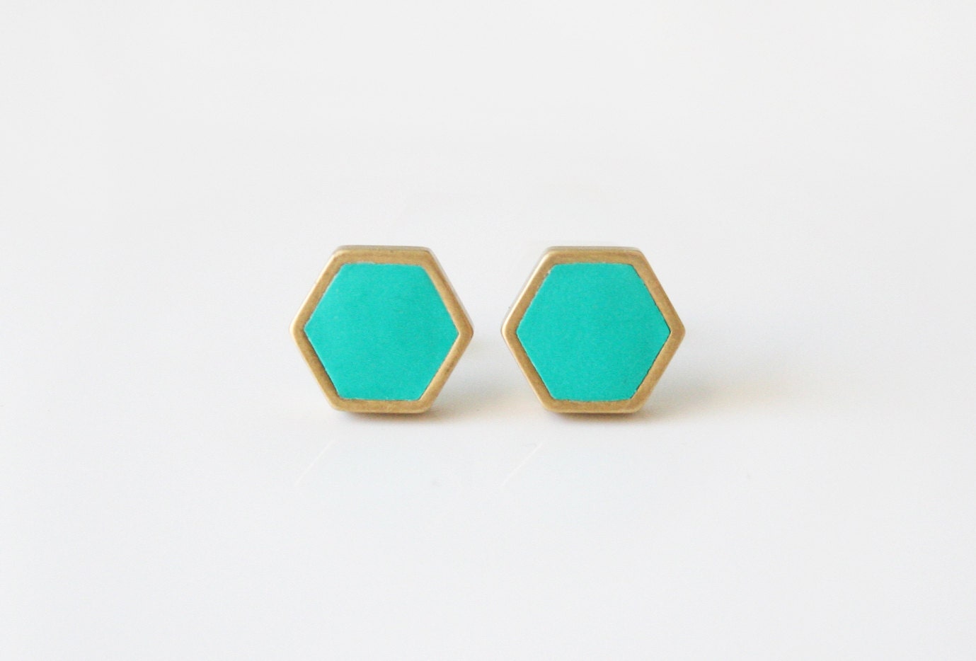 Turquoise Geometric hexagon stud earrings