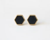 Black hexagon stud earring