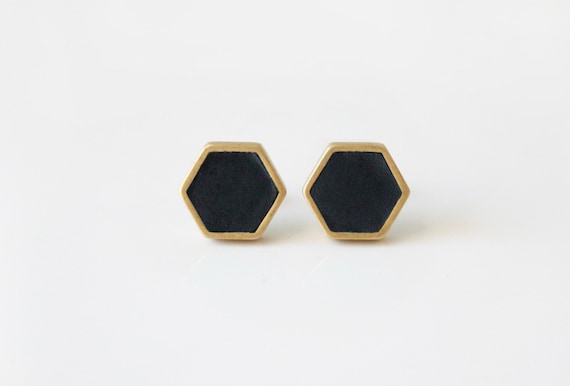 Black hexagon stud earring