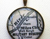 Miles City Montana Antique Map Necklace Pendant