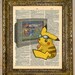 Large Vintage Dictionary Art Pikachu With Blue Goggles