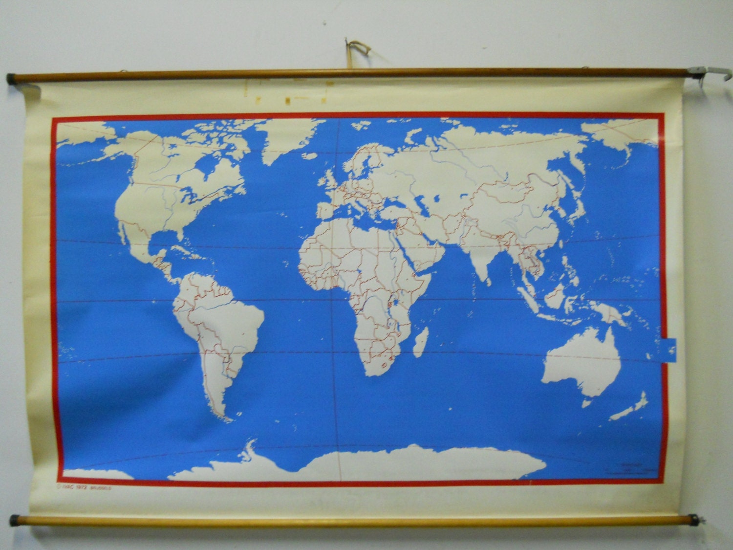 Very Large Vintage Belgian School Chart (World Map)