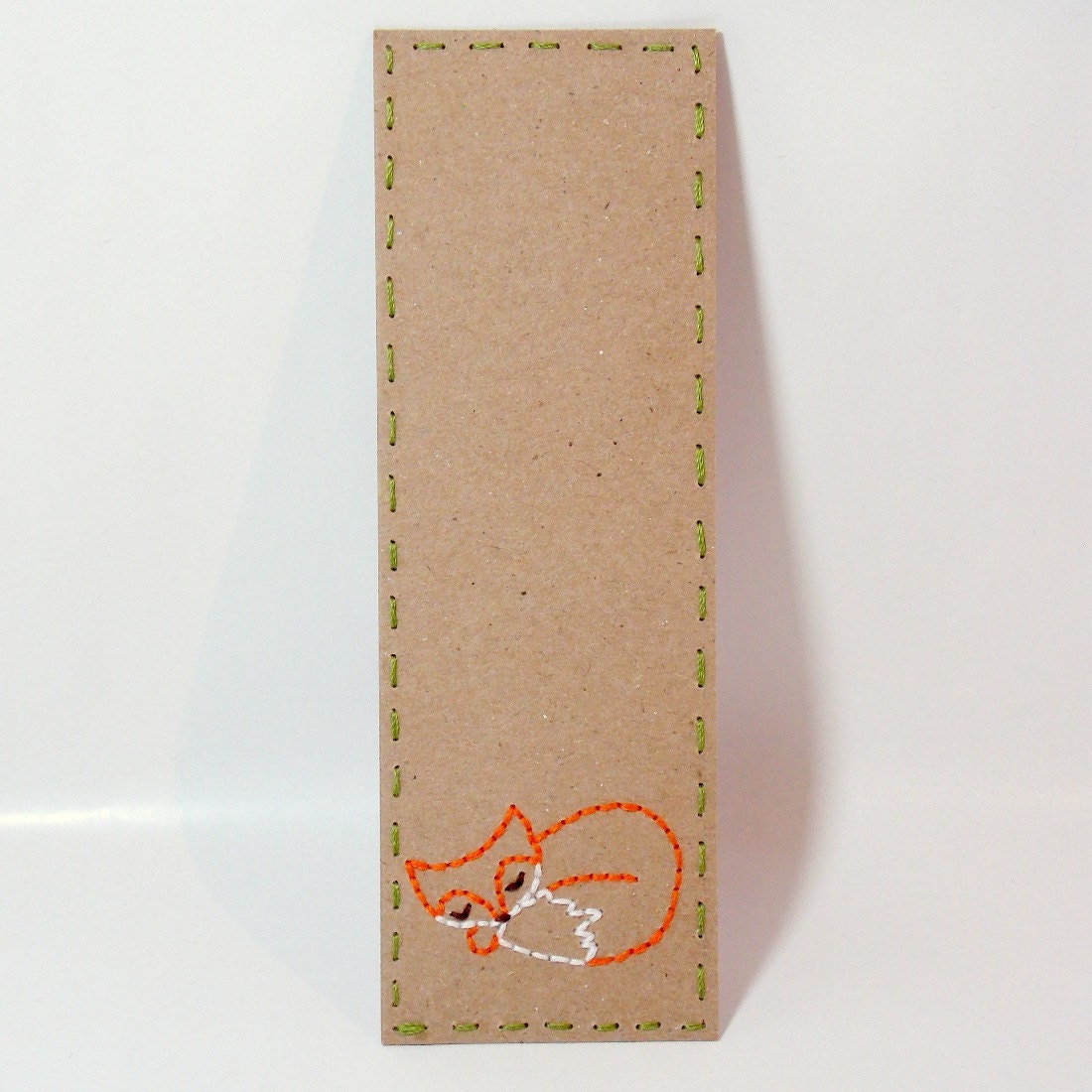 Sleeping Fox Bookmark Hand Embroidered Kraft Paper Books Orange White