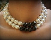 Pearl Necklace-Pearl Choker-Bridal Necklace-Statement Necklace-Black and White Necklace-Wedding Jewelry-Mad Men Wedding-Gifts Under 60