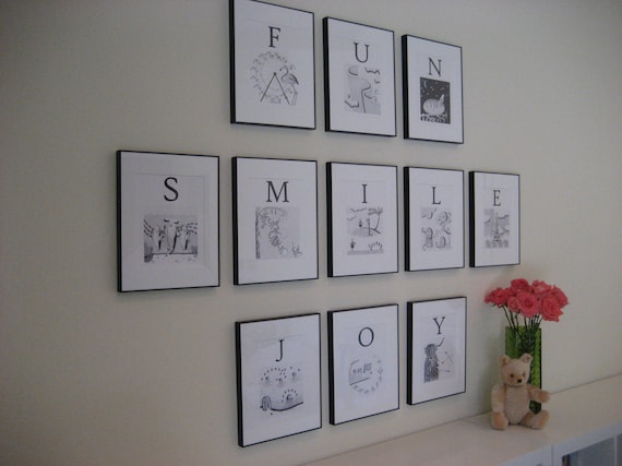 4 LETTER PRINTS, Nursery Alphabet Art, Personalized Baby Gift