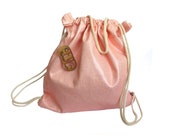 Cotton bag, Backpack with shoulder strip, Pink color, JUD hand made - JUDtlv