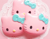 Kawaii Cute Big Pink Kitty Cabochons 3pcs