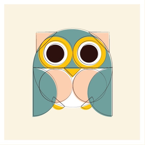 Mid Century Owl Print - Soft Tones