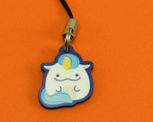 Cute Chubby Blue and White Unicorn Acrylic Charm - for cell phones, zipper pulls & key chains