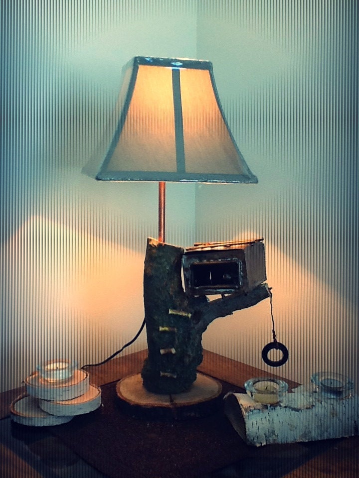 Rustic Wood Fixture Cabin Decor Copper Tree house Lamp