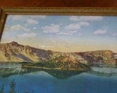REDUCED Antique Framed Souvenir Photo of Crater Lake, Oregon from 1930s/40s - FREE US Shipping