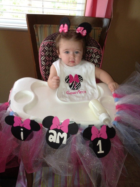 Personalized Minnie Mouse Bib for Girls. Zebra and Hot Pink. Shirt is also available