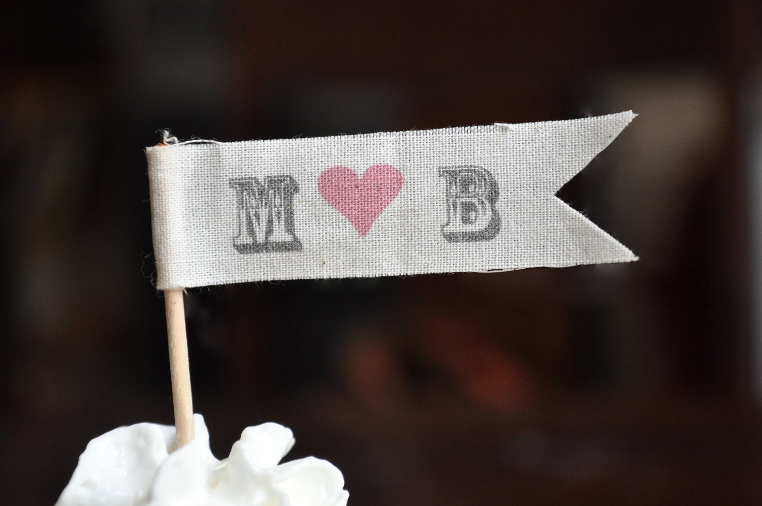 Personalized  initial monogrammed Cupcake fabric flag toppers - set of 20 custom picks