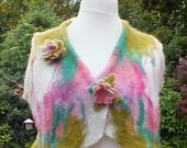 OOAK FELTED WAISTCOAT "Prety in Pink" hand made wet felted waistcoat and flower brooches