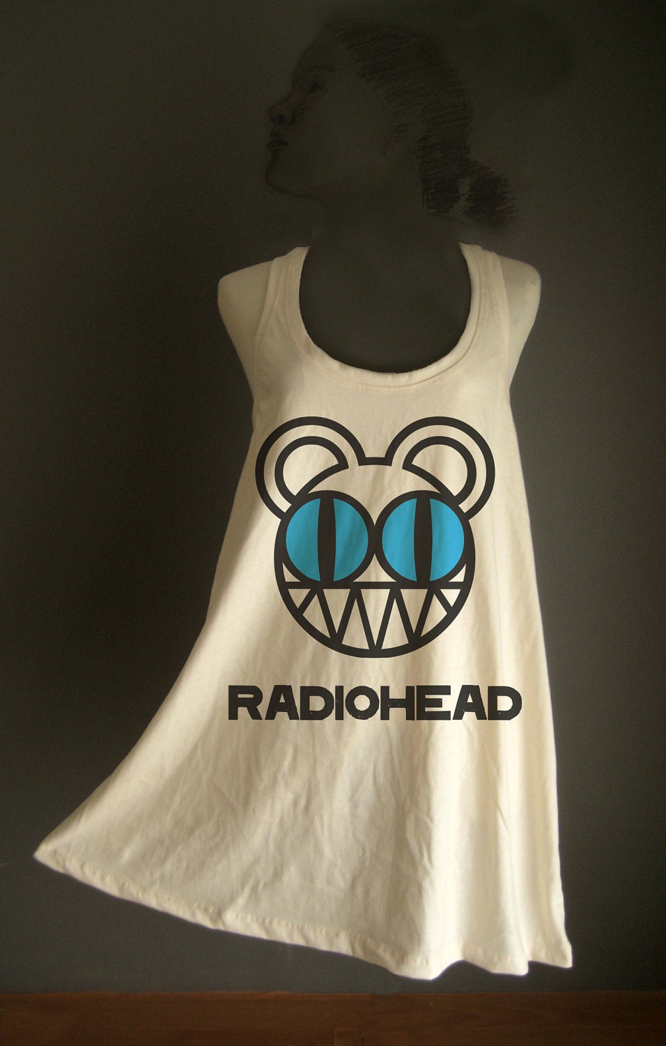 Retro Radiohead Bear Punk Rock White Organic Cotton T-Shirt Tee Tank Top Tunic Vest Size M/L