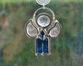 Stained Glass Boy Angel Ornament, Denim Blue Sun Catcher, Guardian Angel Male