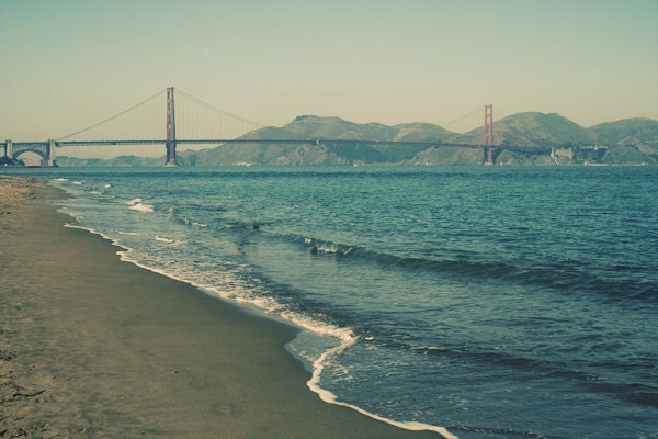 San Francisco Golden Gate Bridge Fine Art Photography Blue Red Bay Area Beach Sea Shore Water Waves Home Decor Retro Vintage California