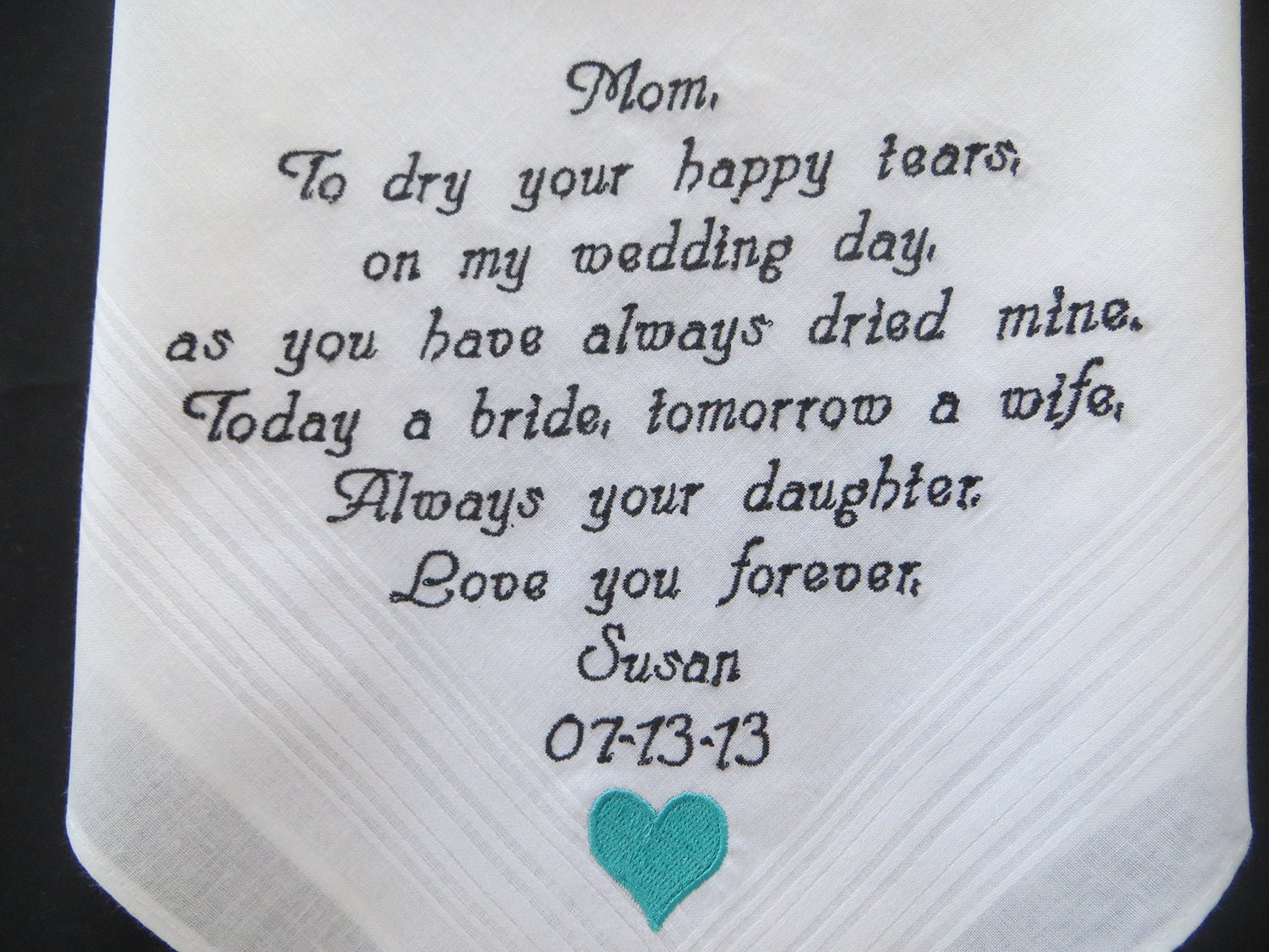 Free Gift Box Included. Personalized Wedding Handkerchief for the Mother of the Bride or Groom. Embroidered Custom Wedding Gift.