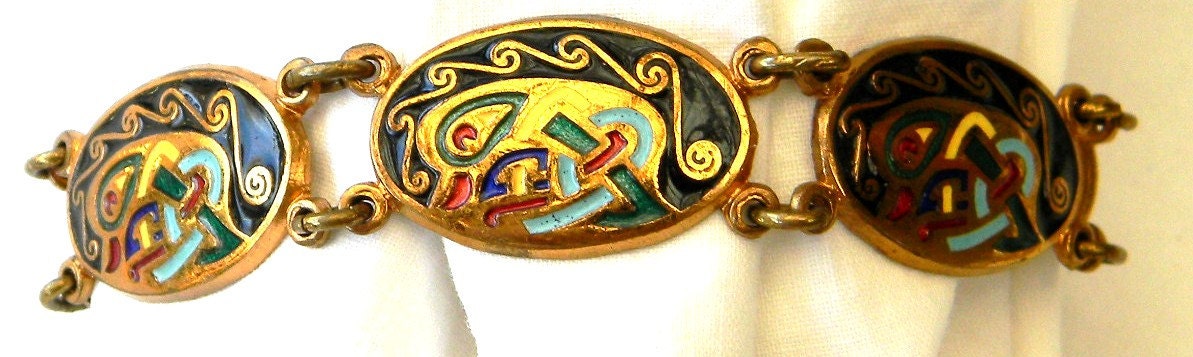 Vintage 1960s Tara TaraWare of Dublin Cloisonne Book of Kells Celtic Five-Link Bracelet