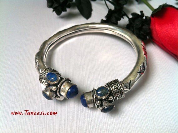 Blue Lapis Bangle,Buddha Bangle,Silver Bangle,Lapiz Jewelry,adjustable bangle, by Taneesi