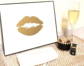 Art Gold Print 24K Lip Kiss Stylish Gold and White Painting by Jennifer Latimer